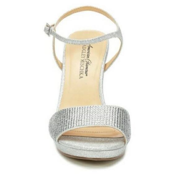 Badgley Mischka Silver Glitter Heels Sandals 10W Rhinestone Ankle Strap Dressy - Picture 4 of 16